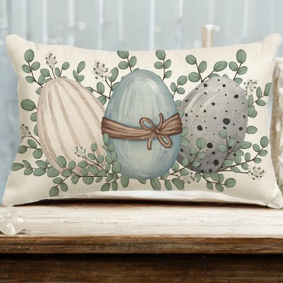 Easter Eggs Decorative Throw Pillow Cover Accent Case Farmhouse Spring Decor 20" - Picture 1 of 4